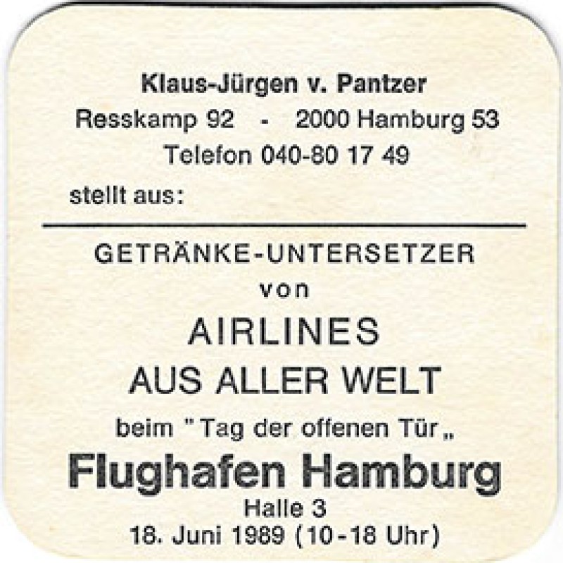 Bierdeckel (Ausstellung Airline-Getr&auml;nke-Untersetzer)