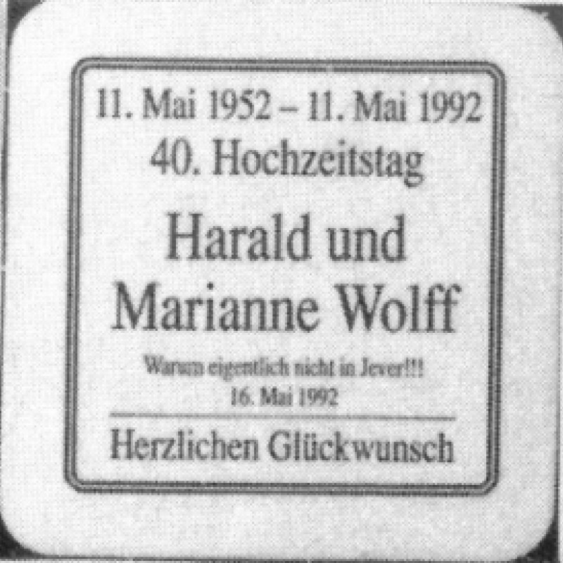 Bierdeckel (40. Hochzeitstag Harald und Marianne Wolff)