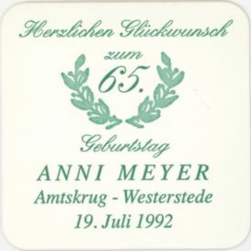 Bierdeckel (65. Geburtstag Anni Meyer)