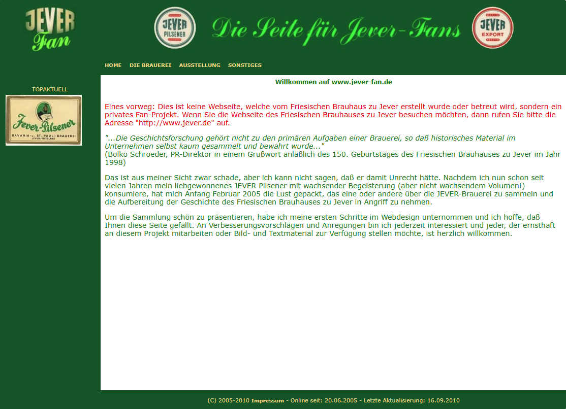 Webseite jever-fan.de 2010